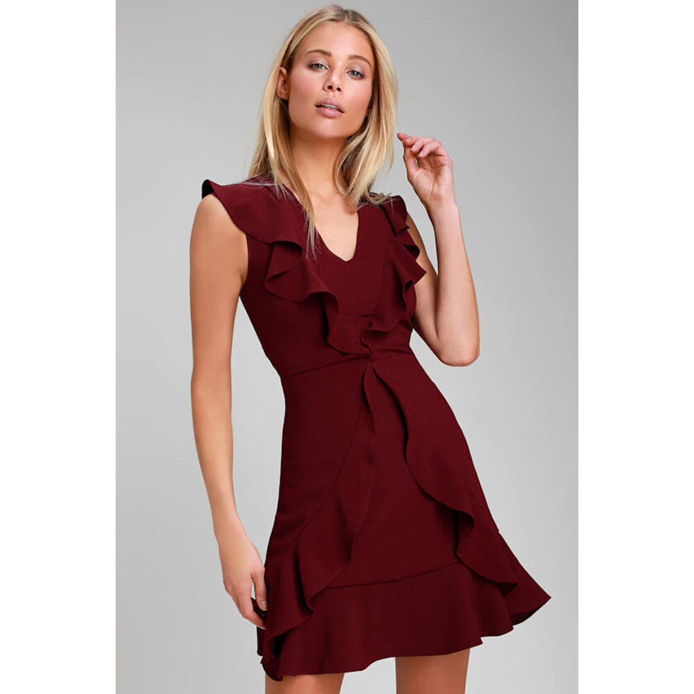 Lulus Augustine Burgundy Ruffled Sleeveless Dress Purple - Size S